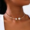 Party-Stil Metall Glitzer Choker mit Kunstperlen Offene Manschette Halskette Schmuck
