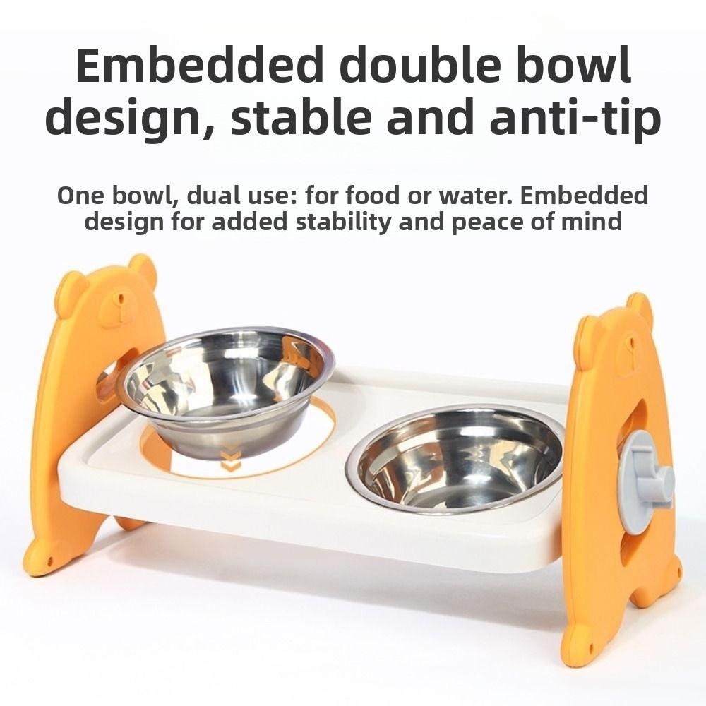 Double Bowls Pet High Footed Bowl 15 ° Slant Non-Slip Cat Food Water Bowl Anti-vomiting Multifunction Elevated Pet Feeder Bowl