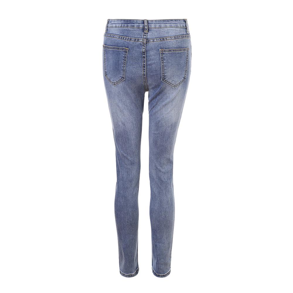 Women High Waisted Hole Skinny Denim Jeans Stretch Trousers Pants Calf  Jeans