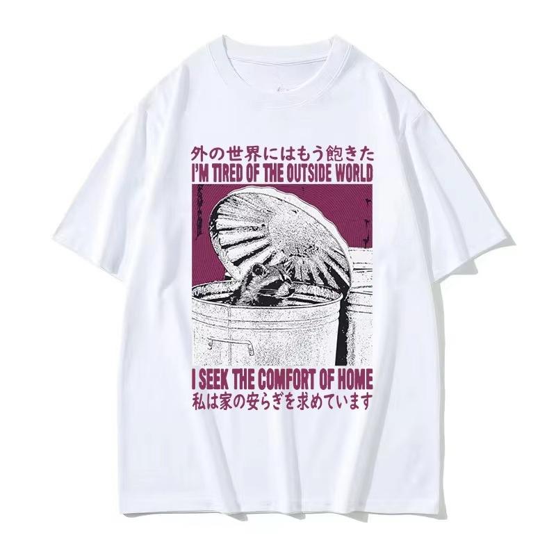 

2026 summer I Seek The Comfort of Home Funny Raccoon Graphic T Shirts Unisex Women Retro ONeck Fashion Breathable Tops S