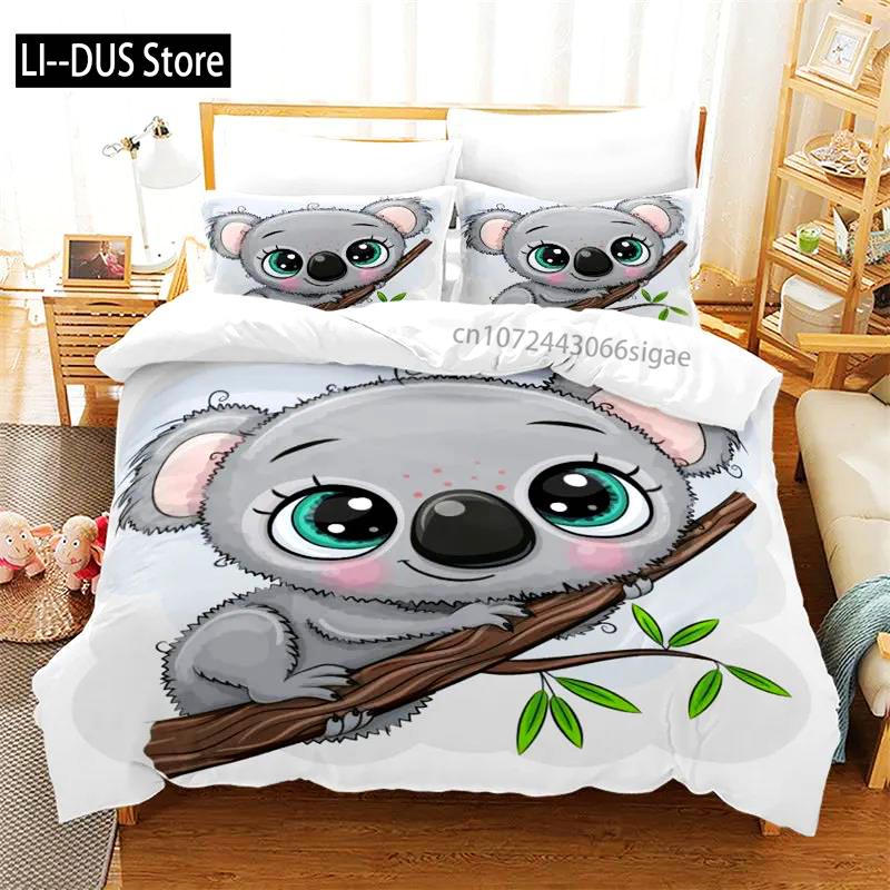 Comforter Cartoon Koala Microfiber Cute Animal Bedding Set Leaves Flowers Comforter For Boys Girls Children Room Decor