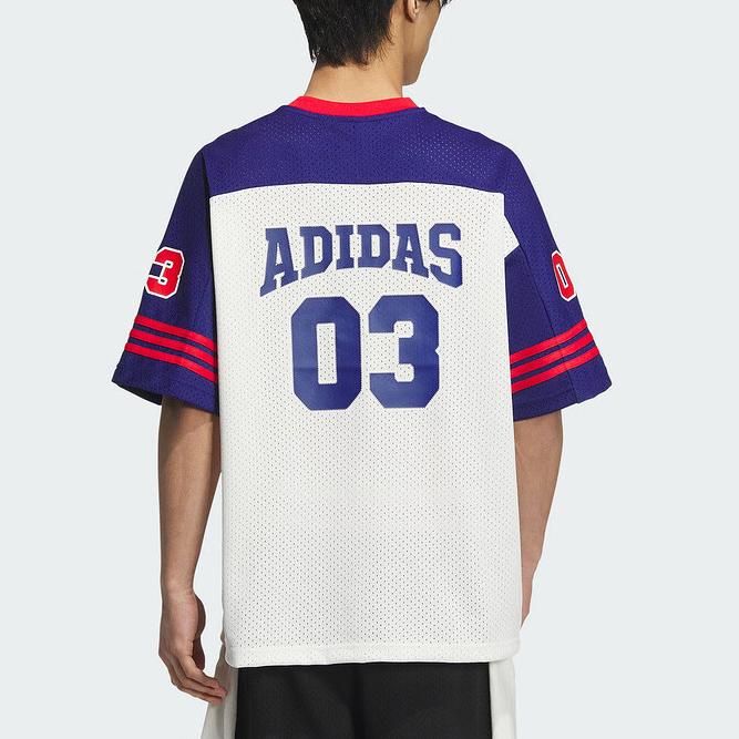 Adidas Originals Color Block Logo Print Comfortable Versatile Casual Short Sleeve T-Shirt Unisex Tops Blue White JC6801-1