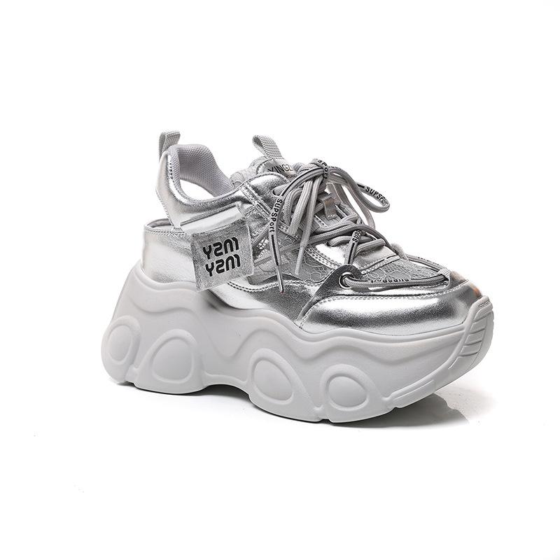 

Thick-soled heightening hollow dad shoes women s 2025 summer new small and thin versatile casual mesh sneakers 39 серебряный