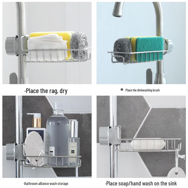 Stainless Steel Kitchen Sink Storage Rack with Sponge and Dish Rag Holder
