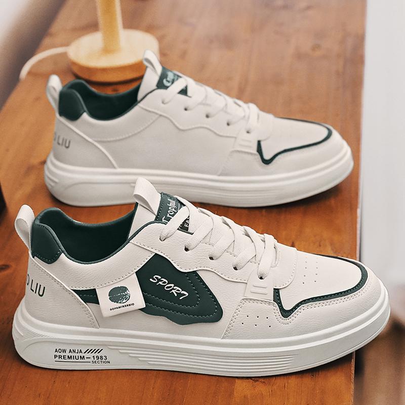 Autumn Men's New Breathable Genuine Leather White Shoes for Male Students Trendy Versatile Flat Sneakers Casual Skate Shoes