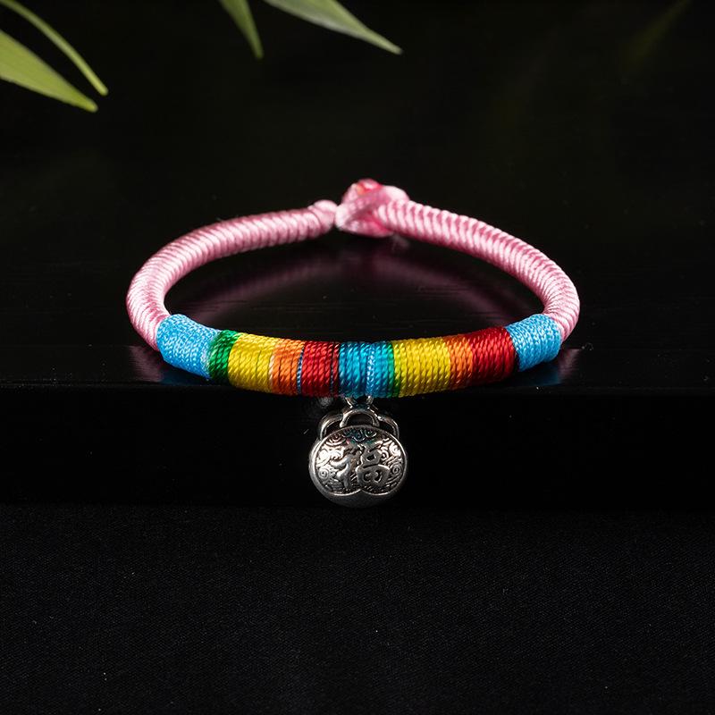 Ethnic Tibetan Style Diamond Knot Multicolored Braided Bracelet, Dragon Boat Festival, Fu Character Safety Lock Hand Rope, Natal Red Rope