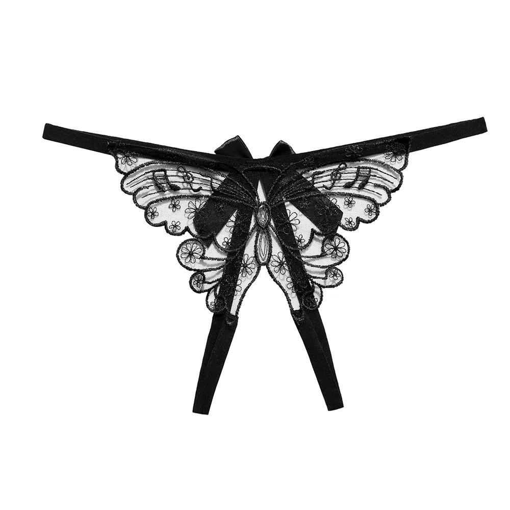 Women's Super Sexy Lace Transparennt G-string Hot Open Crotch Panties Lovely Butterfly Knot T-back Thongs