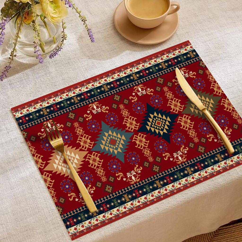 Artistic Vintage Ethnic Pattern Placemats Intricate Floral Geometric Designs Elegant Table Mats For Dining Table Decoration