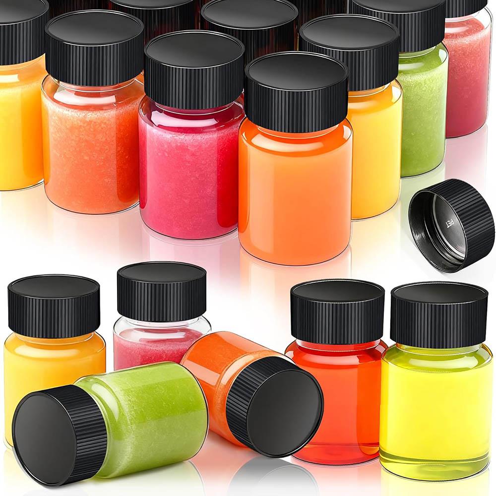 

25 Pack 2oz Plastic Shot Bottles with Cap,Empty Containers for Ginger,Juice,Liquids,Sample,Reusable Small Wide Mouth Bottles 25pcs 60ml