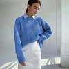 VEZFAA Women's Fashion Casual Fall Winter Solid Color Print Long Sleeve O-Neck Sweaters