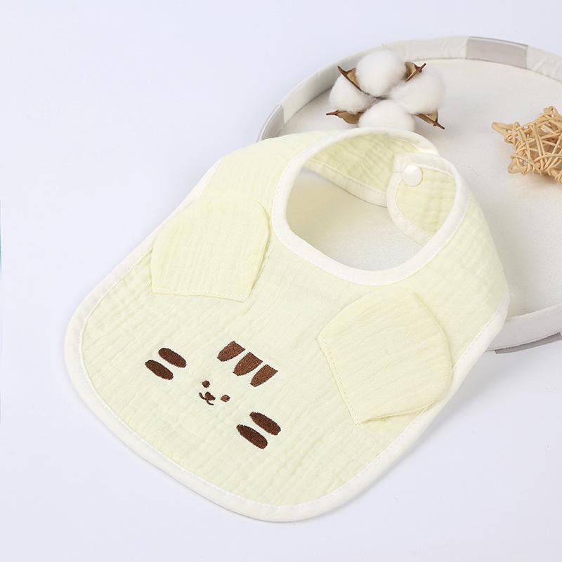 Six-layer U-Shaped Cotton Baby Bib with Cartoon Animal Design - Absorbent Gauze for Newborns.