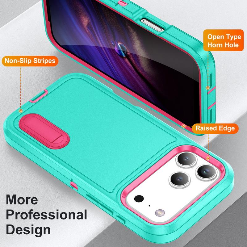 For iPhone 17 Pro Max Case Rugged Bumper Hybrid 3in1 Candy Color Shockproof Phone Stand Cover For iPhone 16 15 14 13 Pro Max 17e 16e