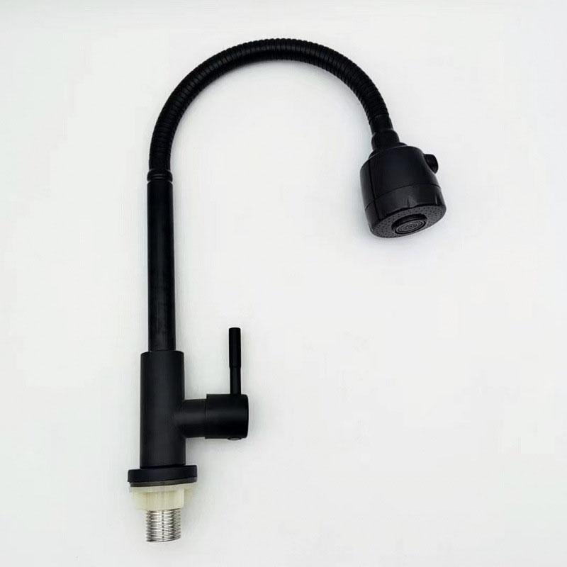 Single Cold Water Kitchen Faucet 304 Stainless Steel Single Handle Black Color Deck Mounted Sink Water Tap for Bathroom