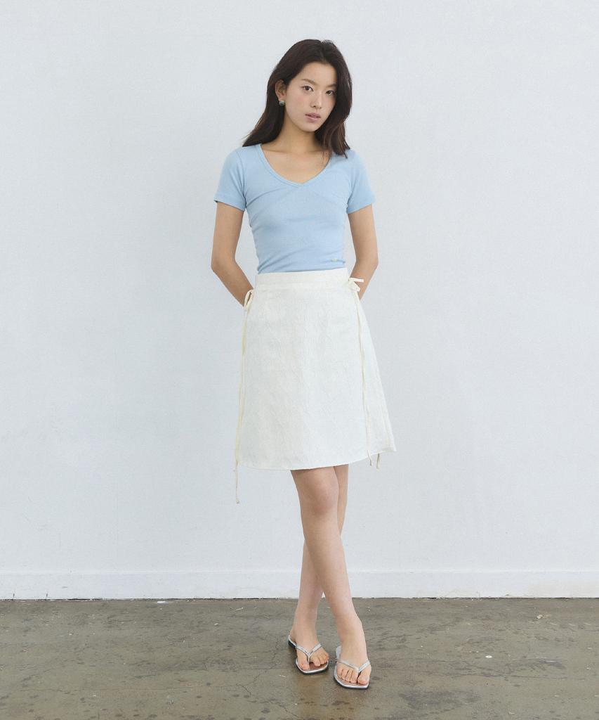 Adowl Jacquard Satin Ribbon Midi Skirt - Cream