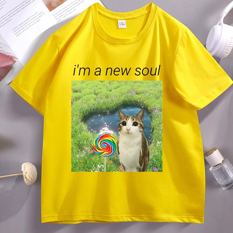 Divertente Meowl Gatto Gufo Meme Maglietta Sono Un'Anima Nuova Gatto Grafica Magliette Casual Manica Corta Brainrot Gatti Magliette Girocollo Top