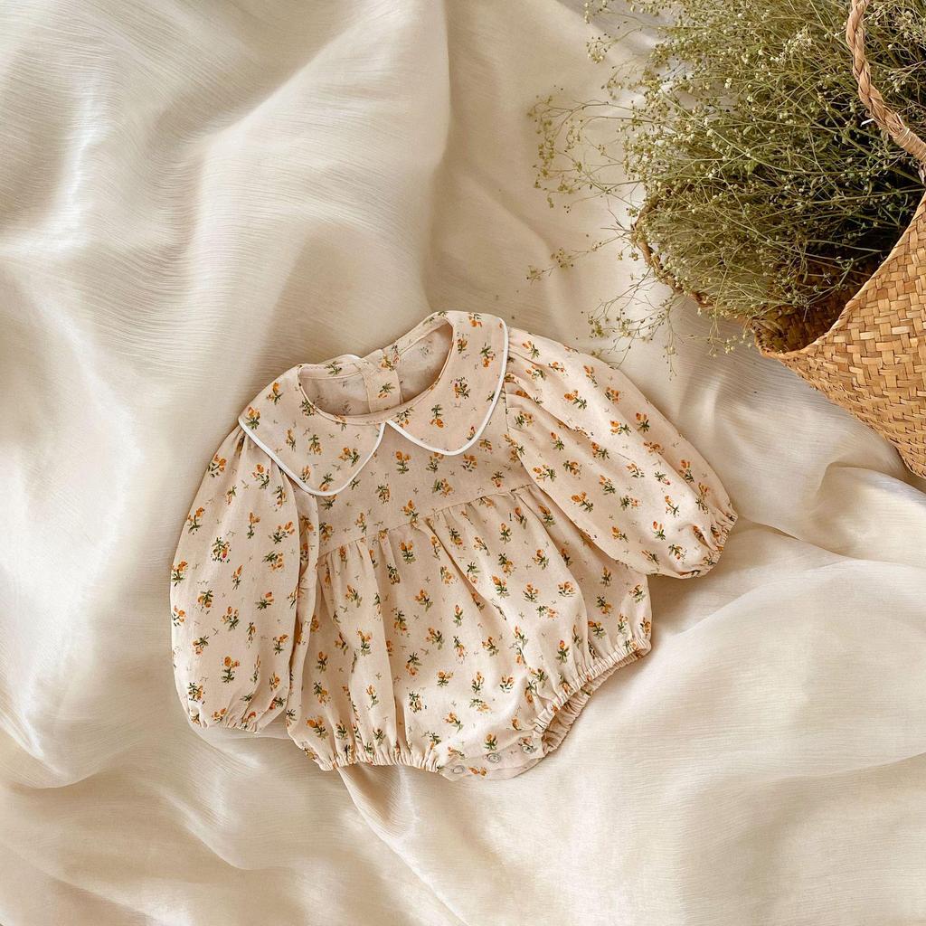2024 Autumn Baby Girl Floral Doll Collar Long-Sleeve Romper