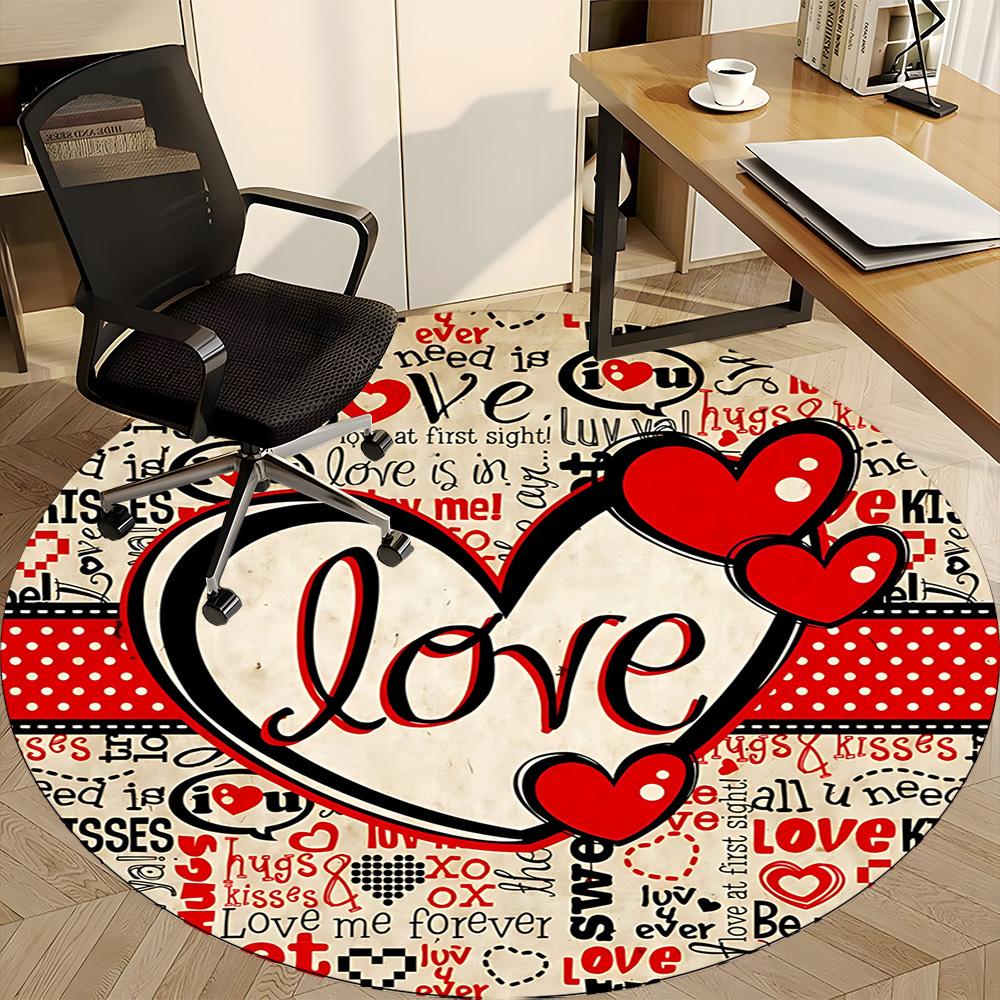 1pc Love Hearts Decor Carpet for Office Non-Slip, Round Carpet, Soft & Comfortable, Carpet for Office, Lightweight Round Floor Mat yy251226076