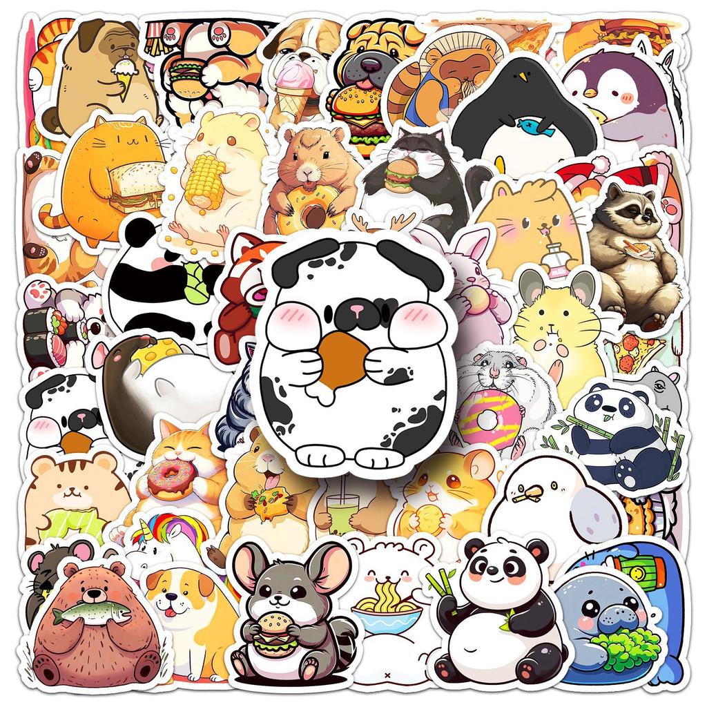 50 Fat Animals Eating Graffiti Stickers Personalized Cartoon Cute Decorative Mobile Phone Case Water Cup Stickers