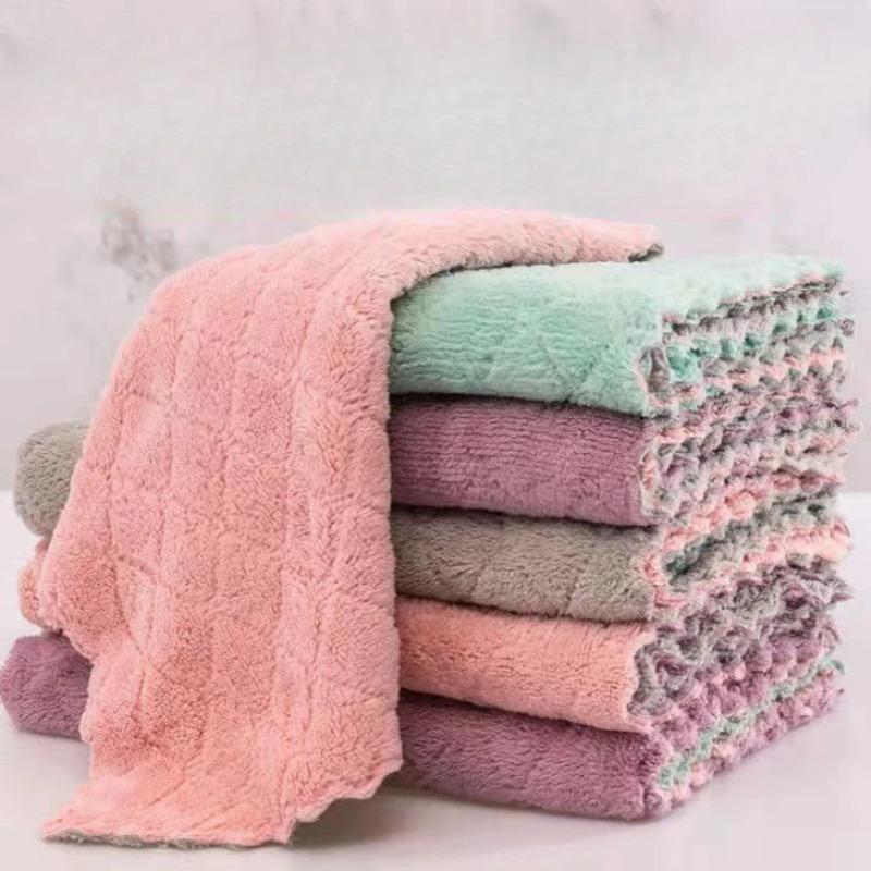 Super Absorbent Microfiber Towel Kitchen Cleaning Coral Velvet Non-stick Oil Dishcloths Double Layer Washing Rags Scouring Cloth