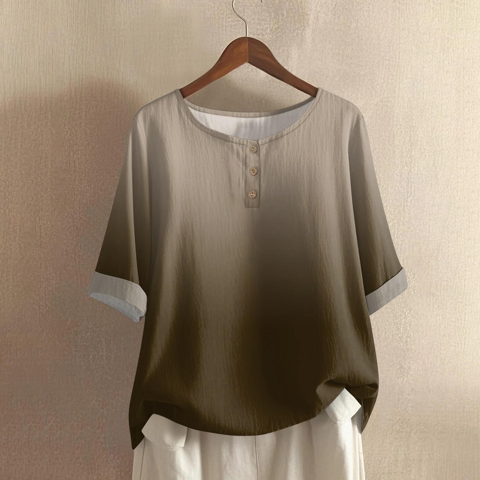 

Женская модная и повседневная рубашка с полурукавом, круглым вырезом, принтом, из хлопка и льна, блузка-топ XXL