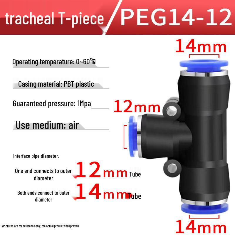 Pneumatic Air Tube Quick Connector PE8 Straight Tee with Reducing Blue Cap PEG8-6/10.
