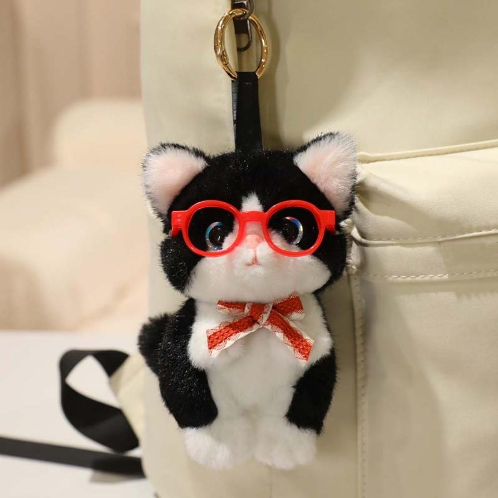 Fluffy Cute Cat Keychain Small Kawaii Glasses Key Ring Comfort Stuffed Animal  Wallet Charms