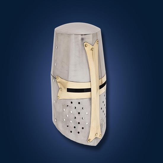 Medieval Crusader Knight Helmet Steel Brass Armor for LARP, Cosplay Viking Helmet Gift for Collectors