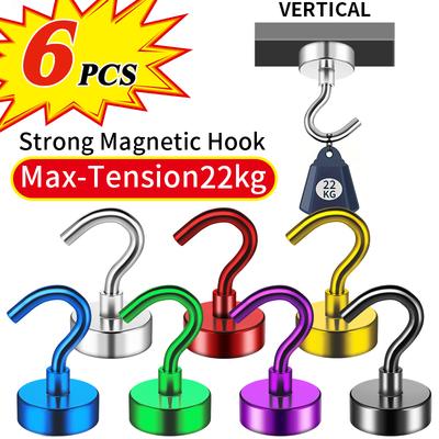 6 Peças de Ganchos Magnéticos, 50 Lbs(22 kg) Ímãs Fortes de Alta Resistência para Cruzeiro com Ganchos S para Pendurar, Cabines, Cozinha, Garagem, Local de Trabalho nt.