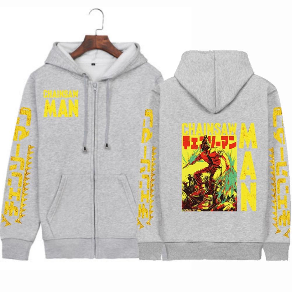 Anime Chainsaw Man Letter Logo Zipper Hoodies Cartoon Denji Streetwear Long Sleeve Women Winter Sweatshirts Zip Up Jacket Coats