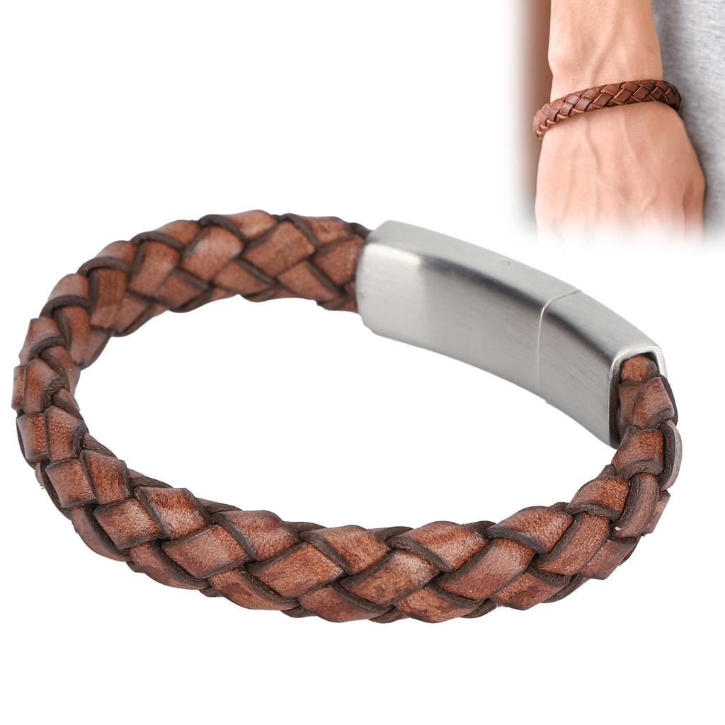 Vintage Woven Leather Bracelet Men s Cuff Wrap Bracelet Braided Bracelet with Magnetic Clasp
