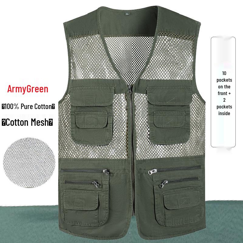 

Men s Summer Cotton Mesh Fishing Vest, Sleeveless, Multi-Pocket, Plus Size 8XL, for Middle-aged and Elderly Photographers 2XL (70-80 kg)