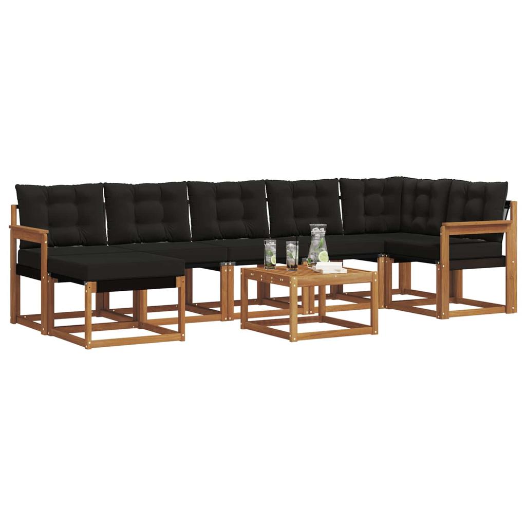 Outdoor Sofa Set with Cushions 8 pcs Natural and Black