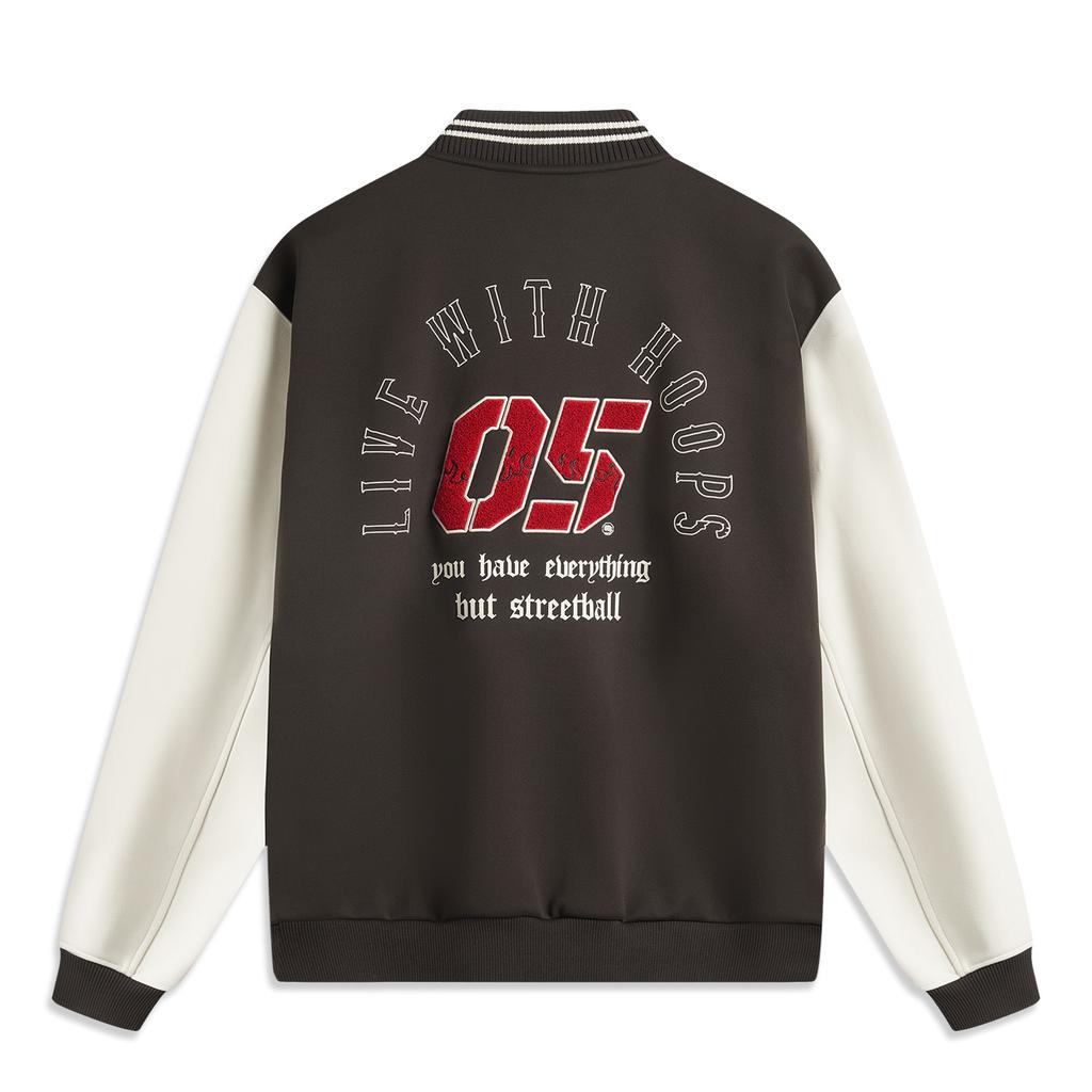 Li-Ning Badfive Printed Letter Sports Comfortable Single-Breasted Baseball Jacket Men jackets Black Chocolate-Brown Cream AJDV003-1