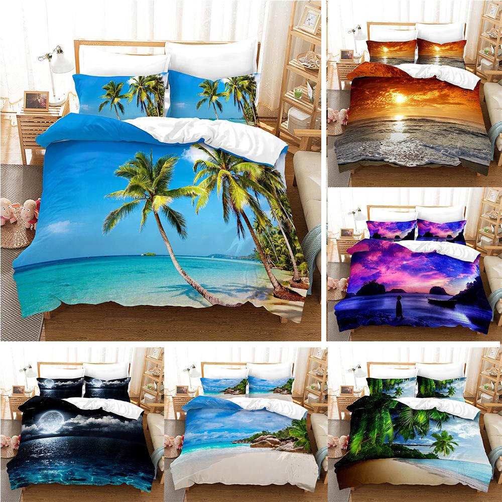 3D Digital Bedding Three-Piece Quilt Cover Landscape
