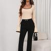 Women Causal Square Collar Flared Sleeve Elastic Bodysuit Autumn Sexy Slim Fit Contrasting Color Splicing Jumpsuit