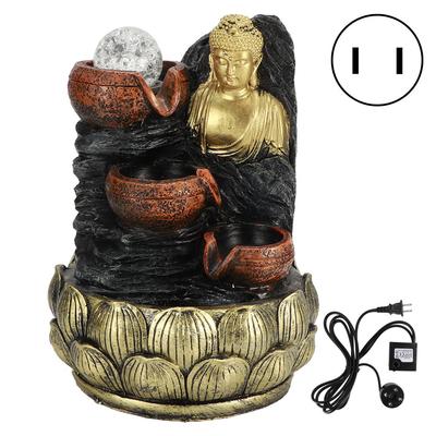 Tisch-Buddha-Statue Brunnen Fließendes Wasser Ornament mit Licht und Kugel Harz Landschaft