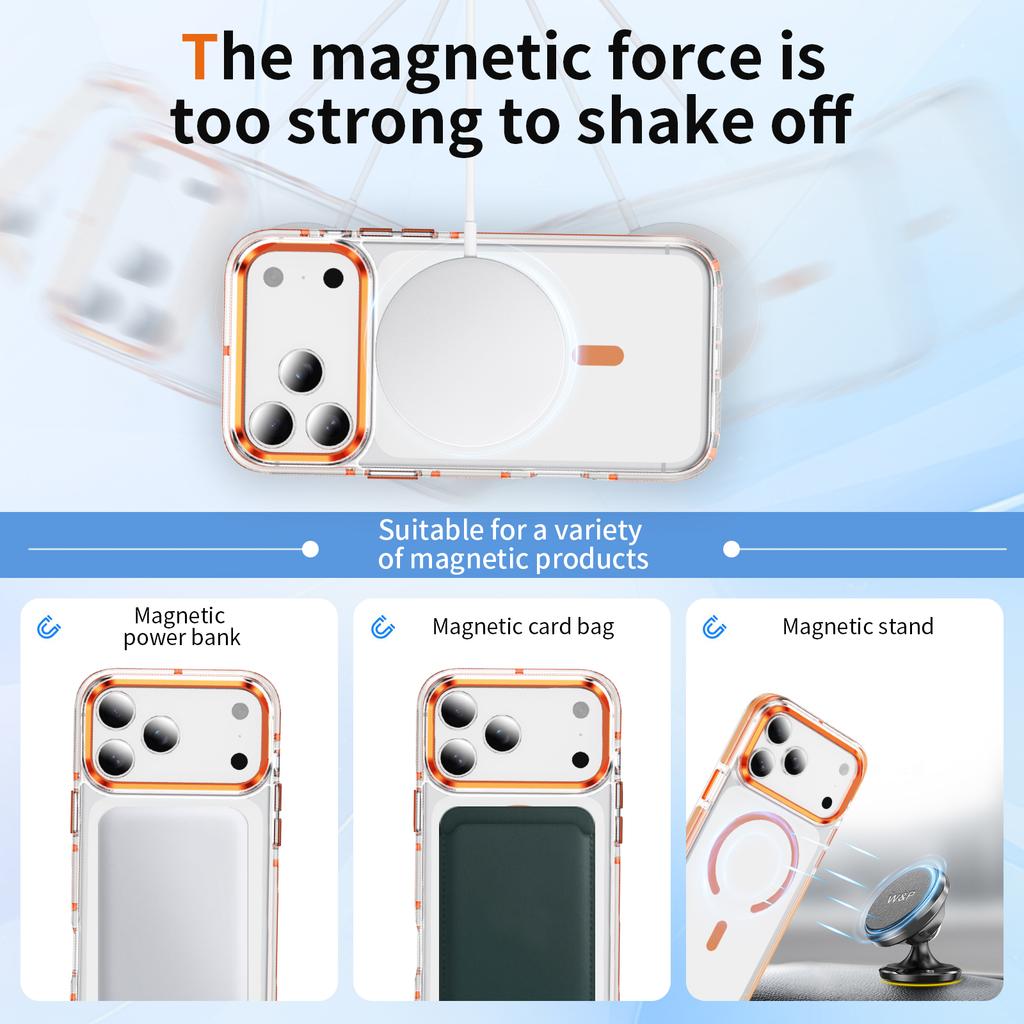 Magnetyczne etui z metalową ramką na iPhone 13 14 15 16 17 Pro Max Przezroczysty Kolorowy Odporny na wstrząsy Pokrowiec z Ochroną przed Upadkiem Odporny na Odciski Palców Bezprzewodowe Ładowanie