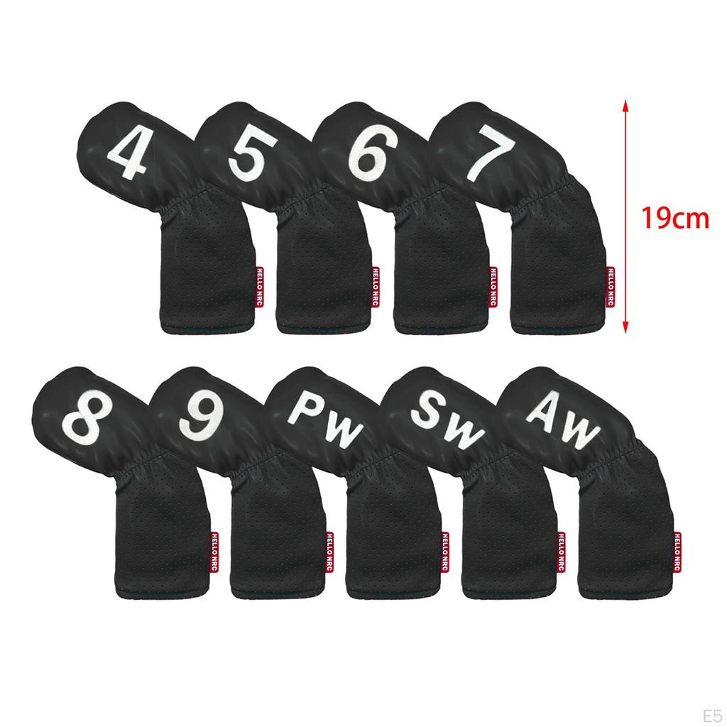 9 Pieces Golf , Head Cover 49,PW,SW,AW Long Neck Waterproof PU Leather Brands Accessories