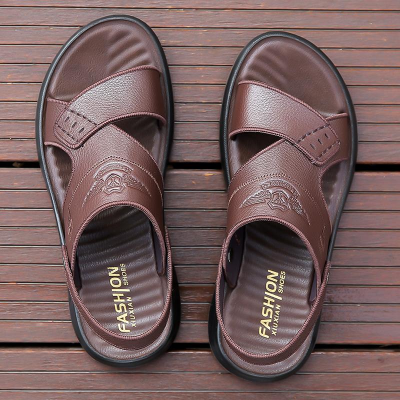 FashionBritish Style Brown Men's Dual-purpose Sandals for Home Commuting Work Cool Summer Camping Beach Shoes Non Slip for Men's