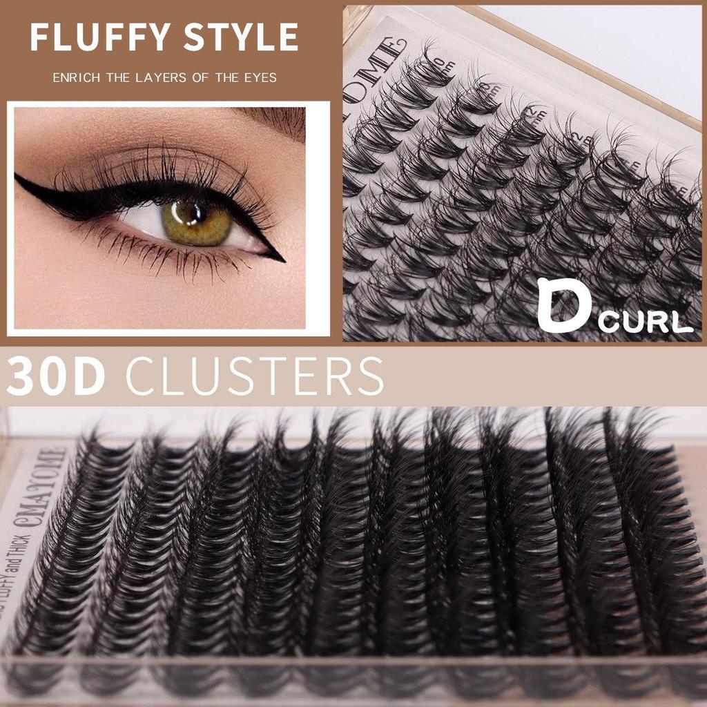 European-American D-Curl Cluster False Eyelashes: 10-18mm Natural, Dense, DIY Segments