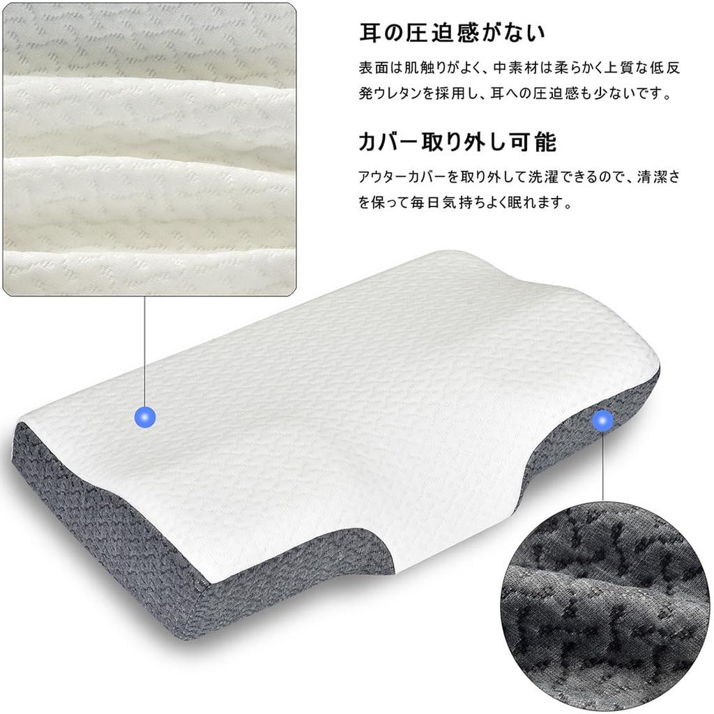 MRedoxe Memory Comfortable Sleep Neck Side Washable 3D Structure Pillow, Foam, Pillow, Relief, Sleeper, Cover, (White + Gray)