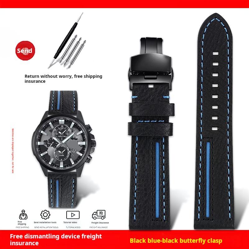 For Casio EDIFICE ECB-900YDB ECB-1000 EFR303/304/S510 EQB-50 Series Watch Band Genuine Leather Cowhide Watch Strap 22MM Bracelet