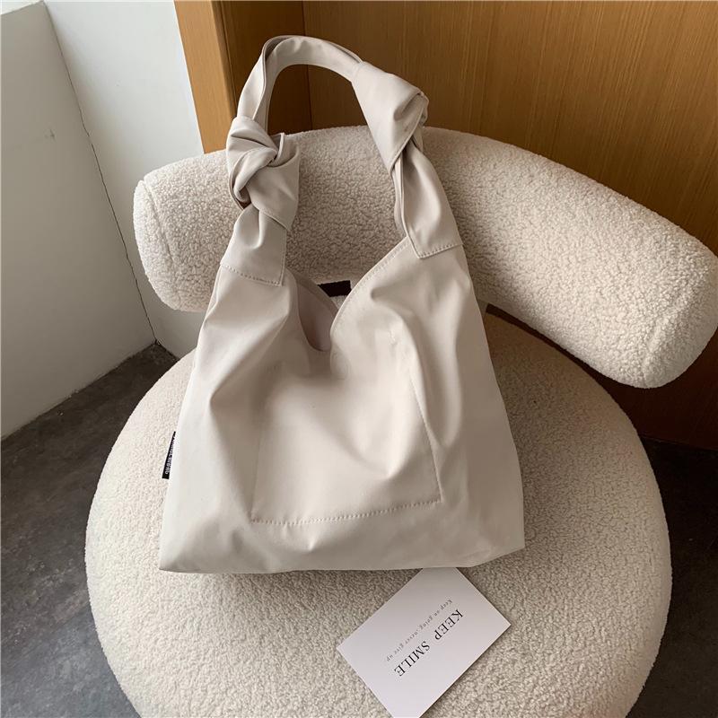 

Simple Casual Women Nyl Shoulder Bag Large Capacity Female Tote Handbag Solid Color Lady Travel Purse Versatile Shopping Bags бежевый