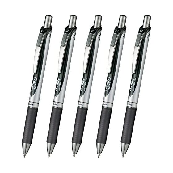 Pentel Ballpoint Pen Gel Ink Energel Retractable 0.7mm Silver Shaft XBL77-A Black 5 Pieces