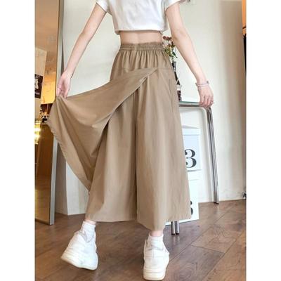 Women's Spring/Summer Design: Patchwork Casual Skirt-Pants, High-Waisted, Loose-Fitting, Straight-Leg, Wide-Leg Skirt-Pants