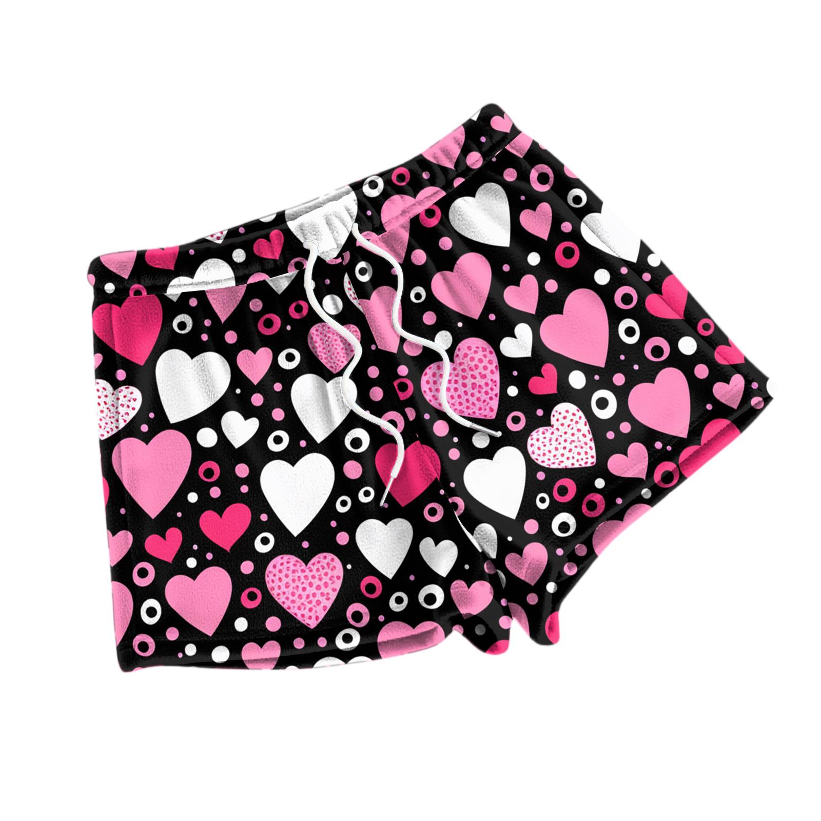 Women s Fashion Sleep Pants Valentine s Day Printed Casual Plush Shorts S