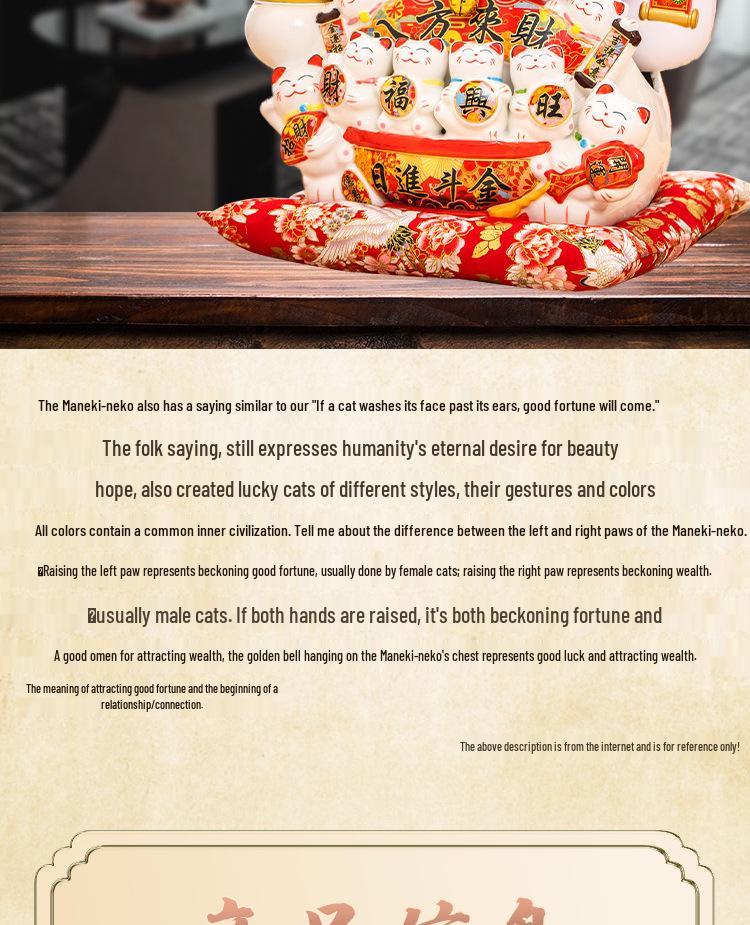 Large Waving Hand Lucky Cat Ornament - Cashier Desk Home Decor Gift