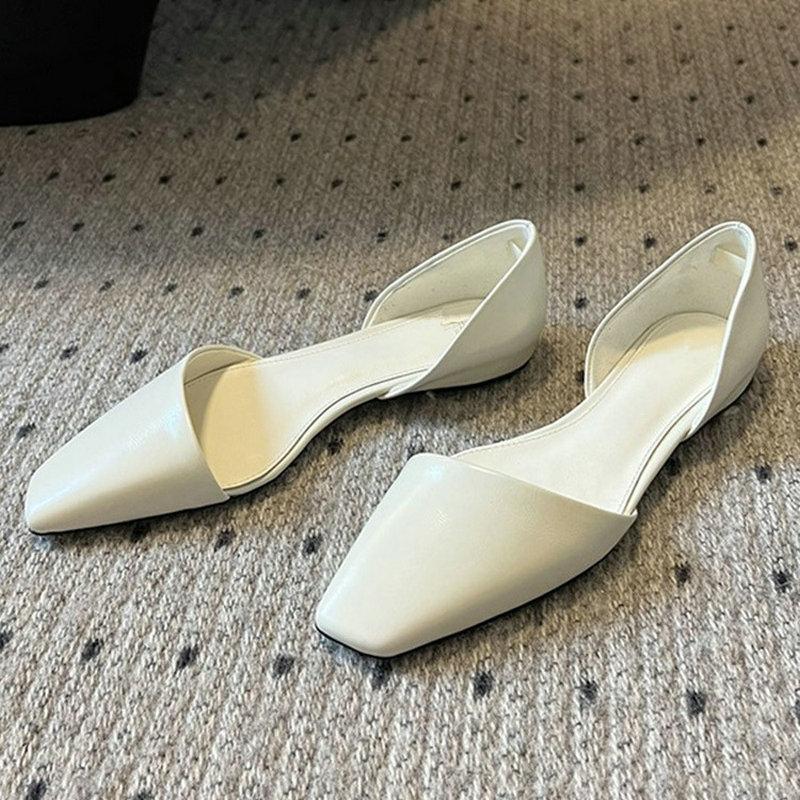 New French Square-Toed Flat Shoes For Spring/Summer 2025 Asymmetrical Lazy Shoes Elegant Hollow Single Shoes For Women