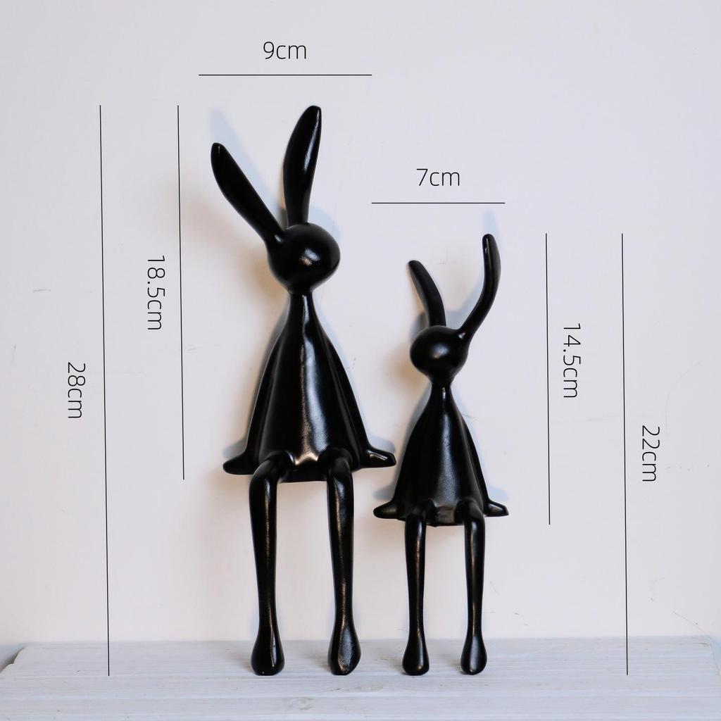 Creative Resin Black and White Cartoon Rabbit Family Desk Decorations - Set of Four