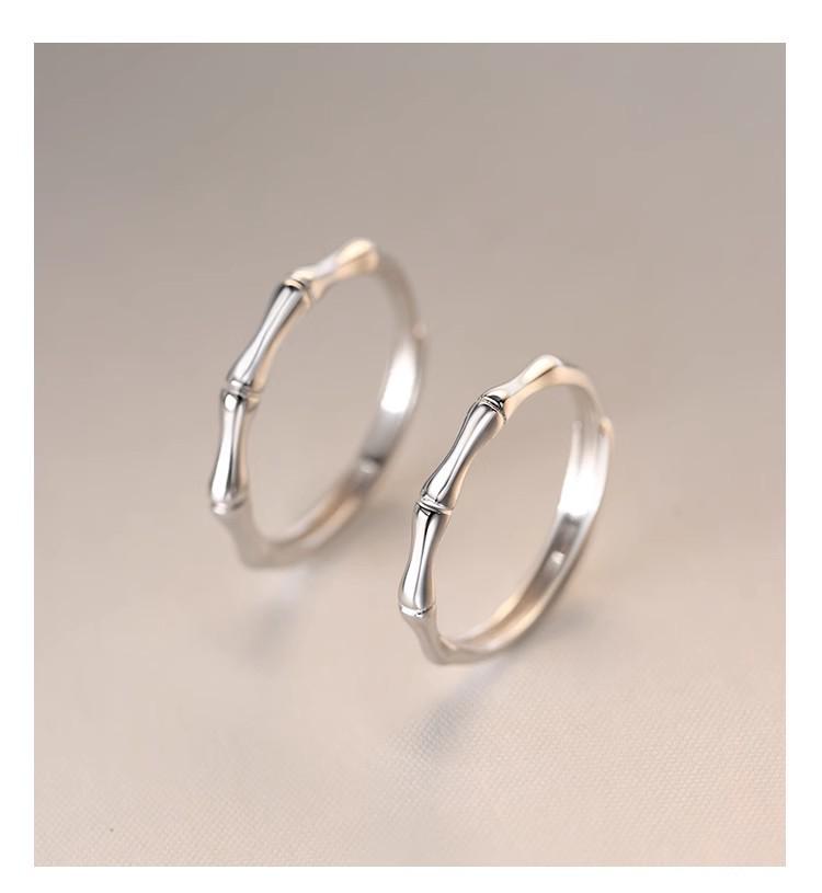 S999 Sterling Silver Bamboo Joint Couple Rings - Creative and Simple Openable Pair for Childhood Sweethearts
